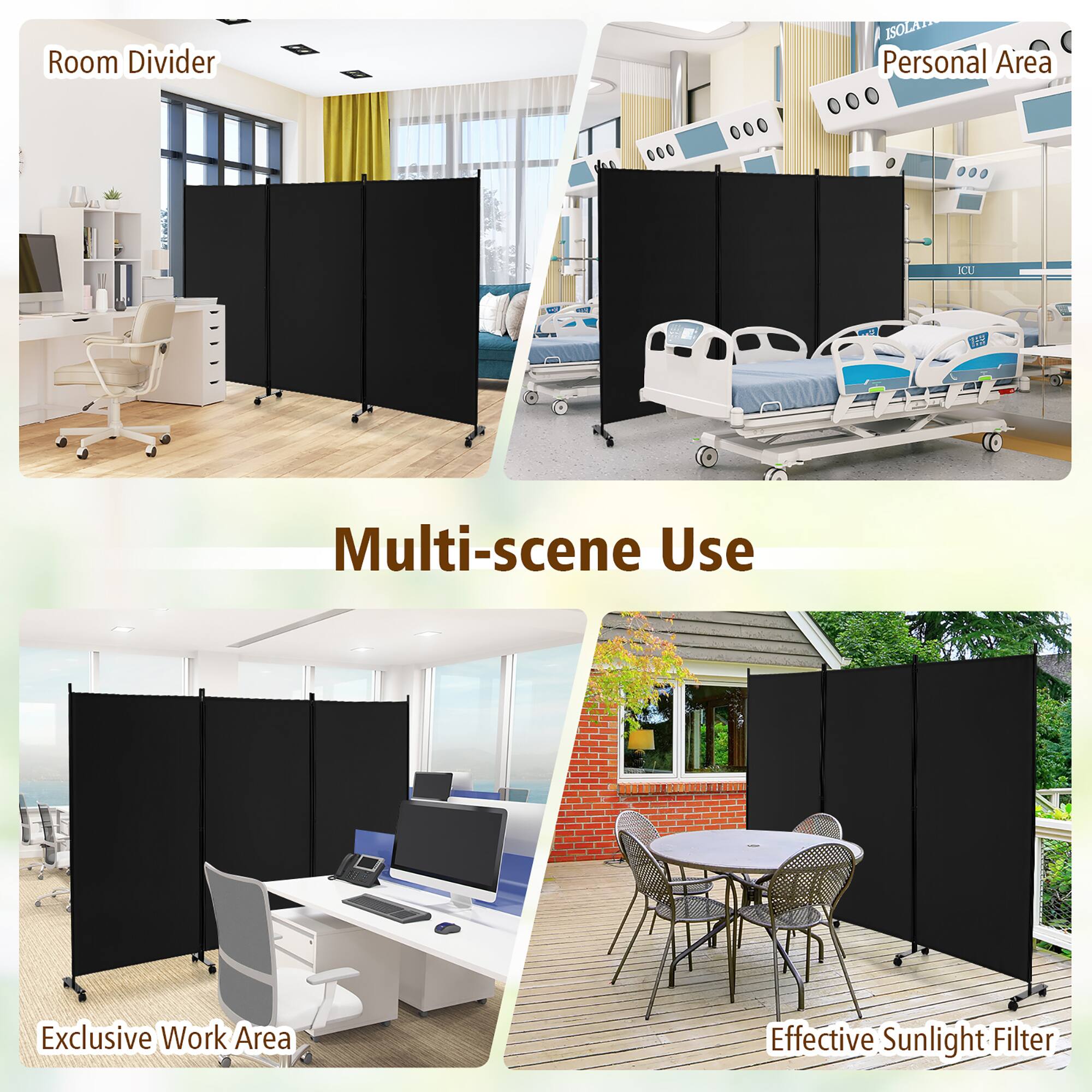 Room Divider  
ISOLATION Personal Area  
ICU  
Multi-scene Use  
Exclusive Work Area  
Effective Sunlight Filter
