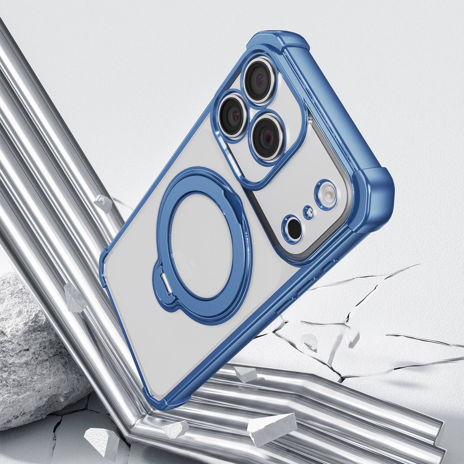 Alt View 3. Dteck - Shockproof Clear Phone Case for Apple iPhone 18 Pro, Rugged Magnetic Protective Cover with 360 Rotating Ring Stand - Skyblue.