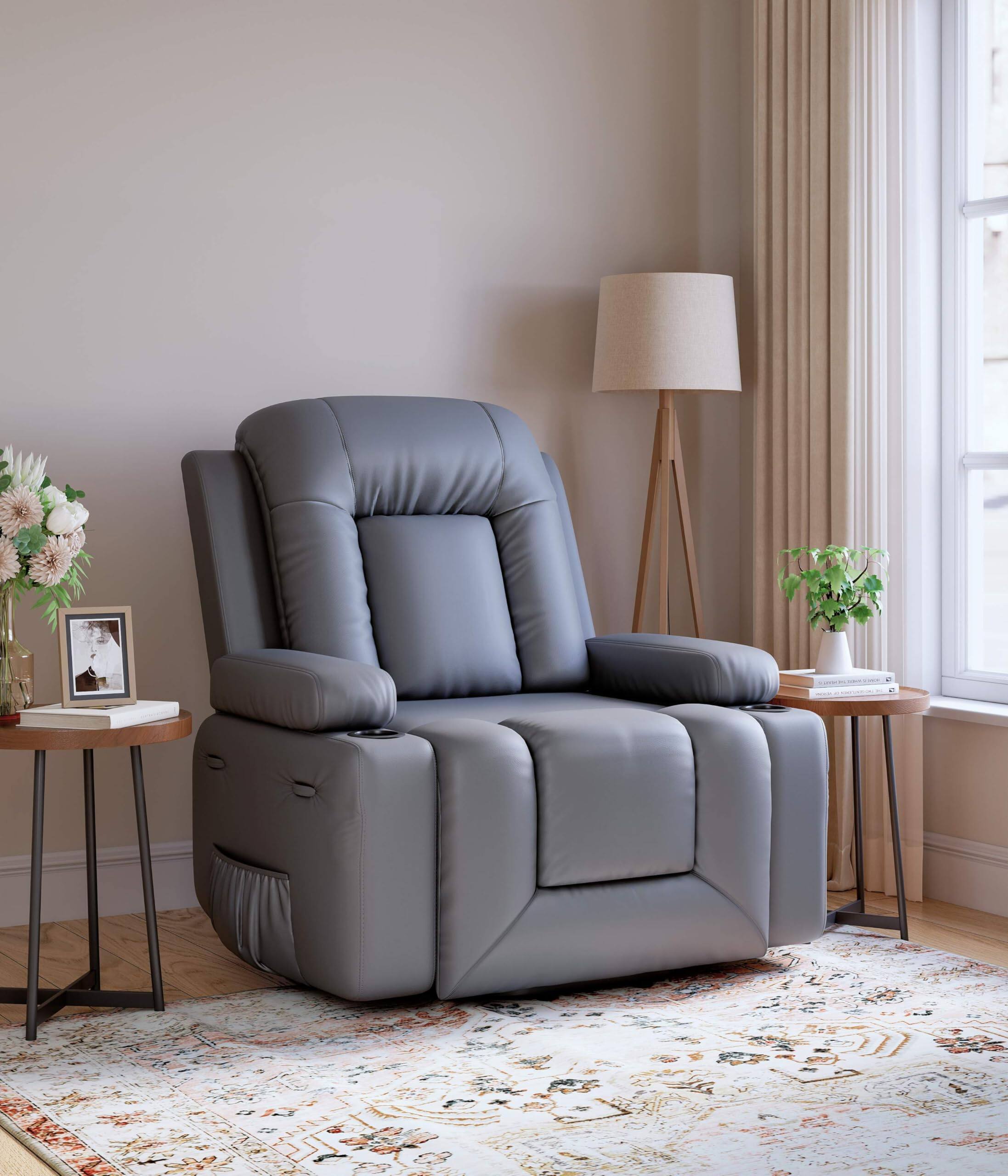 Alt View 1. Jojoka - 37.4" Wide Electric Power Lift Recliner with Heat and Massage,  PU Leather Lift Chair for Elderly - Grey.