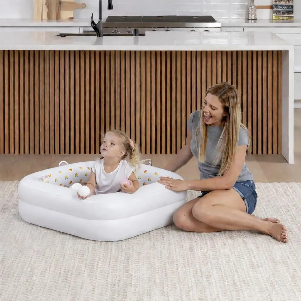 Left. Link - Grip A Pool Inflatable Square Baby Pool Portable Toddler Swimming Pool & Inflatable Bathtub for Kids - White.