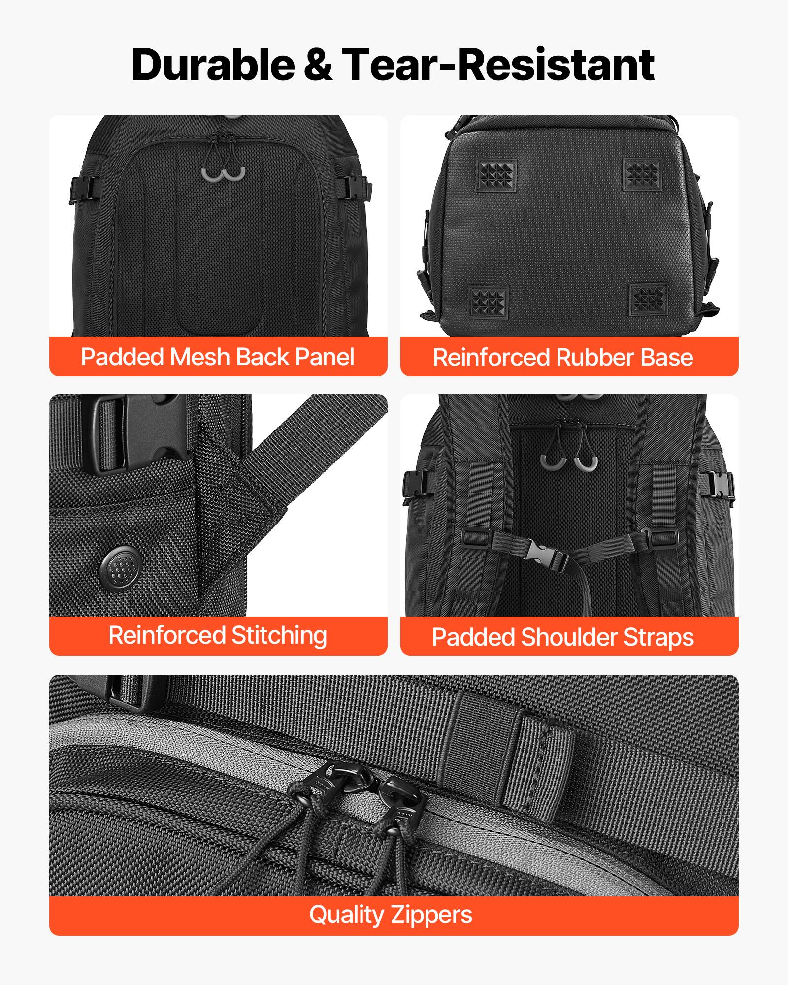 Durable & Tear-Resistant

- Padded Mesh Back Panel
- Reinforced Rubber Base
- Reinforced Stitching
- Padded Shoulder Straps
- Quality Zippers