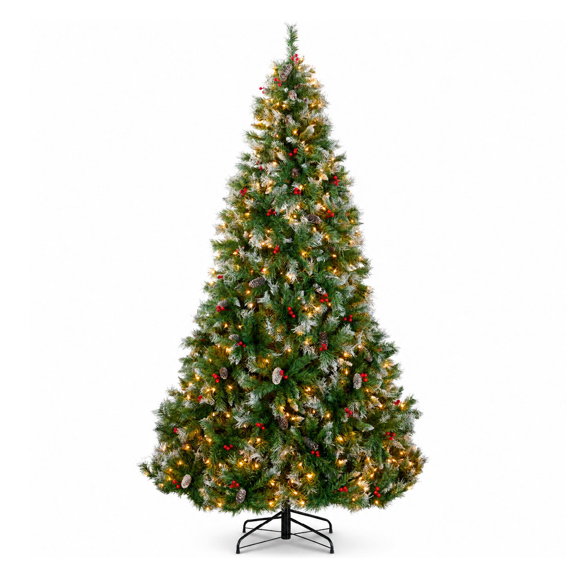 Best Choice Products - 7.5ft Christmas Tree Pre-Lit w/ Viral Twinkling Lights, Pre-Decorated Artificial Frosted Pine Decor - Green