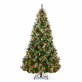 Best Choice Products - 7.5ft Christmas Tree Pre-Lit w/ Viral Twinkling Lights, Pre-Decorated Artificial Frosted Pine Decor - Green
