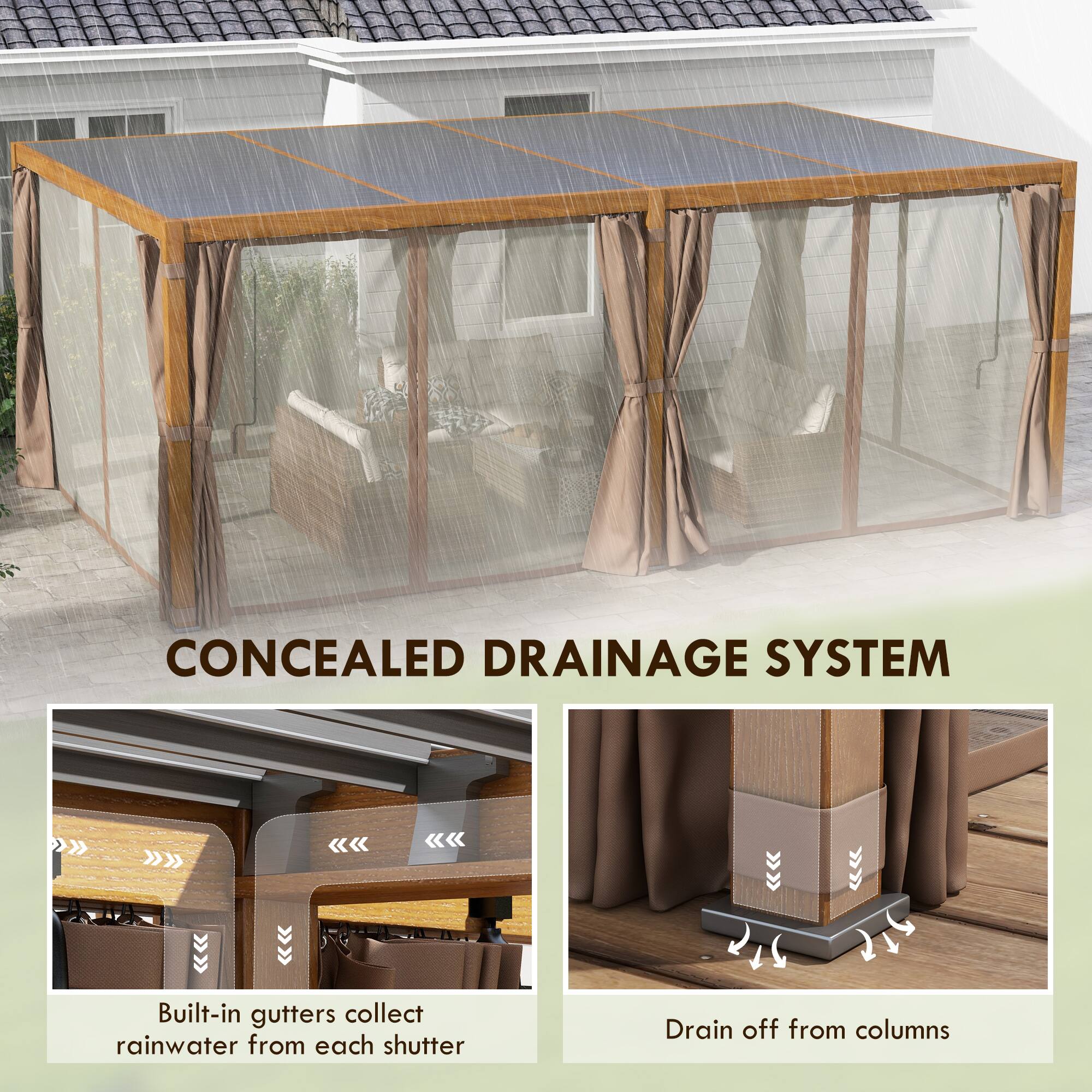 CONCEALED DRAINAGE SYSTEM

Built-in gutters collect rainwater from each shutter

Drain off from columns