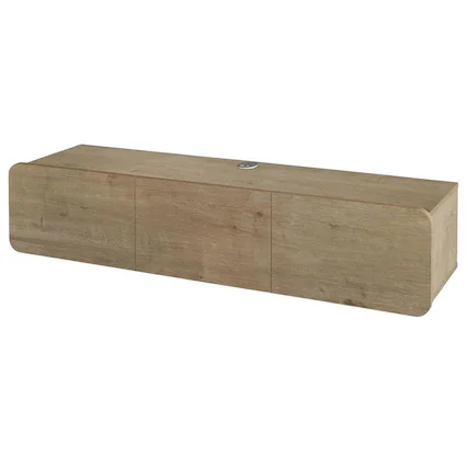 Front. FurniFact - Modern Brown Floating TV Stand Wall Mounted for 80 Inch TVs with Wooden Veneers - Beige.