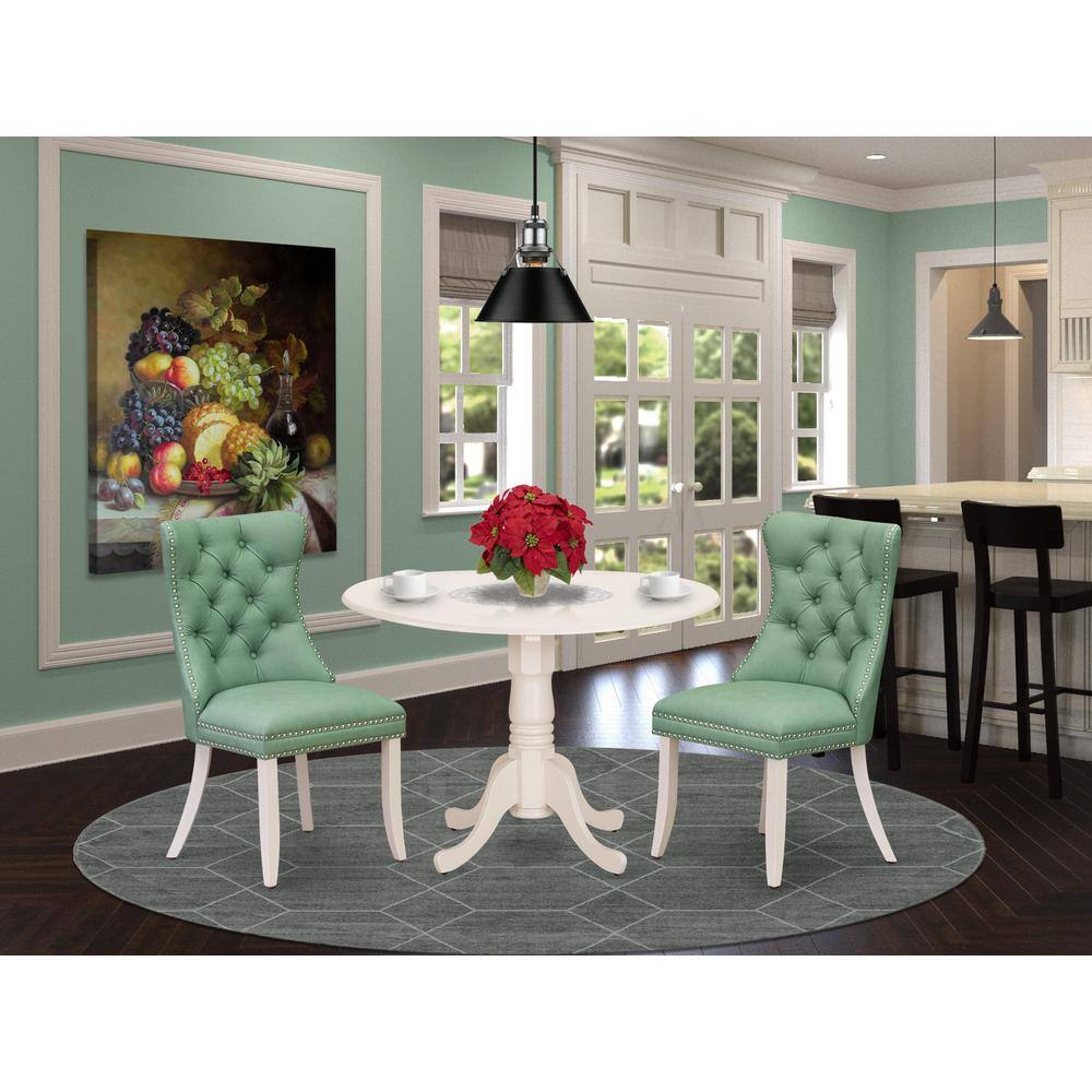 Alt View 3. East West Furniture - 3 Piece Kitchen Table Set Contains a Round Dining Table with Dropleaf - White.