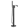 Front. Boyel Living - Freestanding Floor Mount Single Handle Bath Tub Filler Faucet with Handheld Shower in Matte Black - Matte Black.