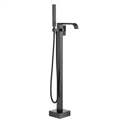 Front. Boyel Living - Freestanding Floor Mount Single Handle Bath Tub Filler Faucet with Handheld Shower in Matte Black - Matte Black.