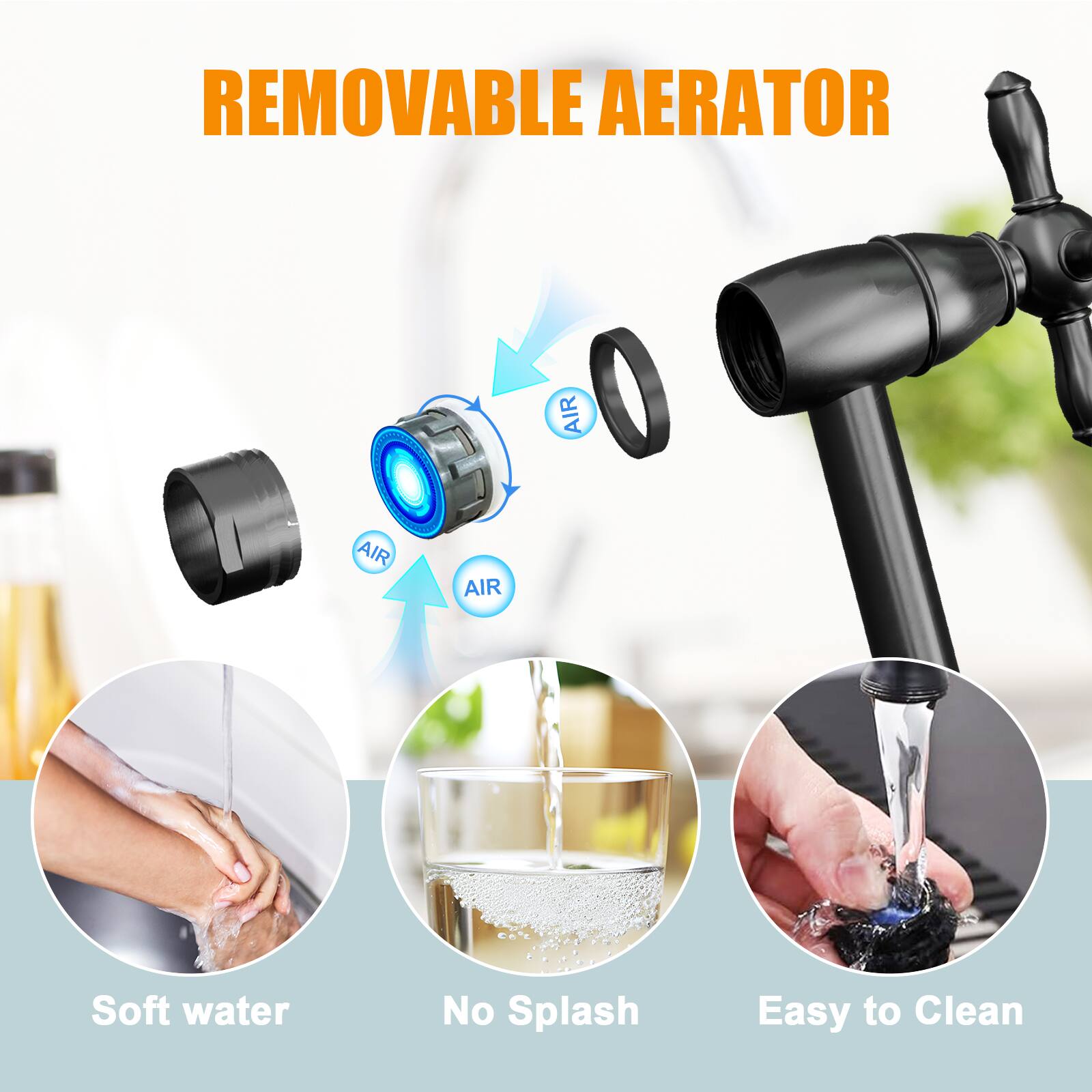 REMOVABLE AERATOR

- Soft water
- No Splash
- Easy to Clean