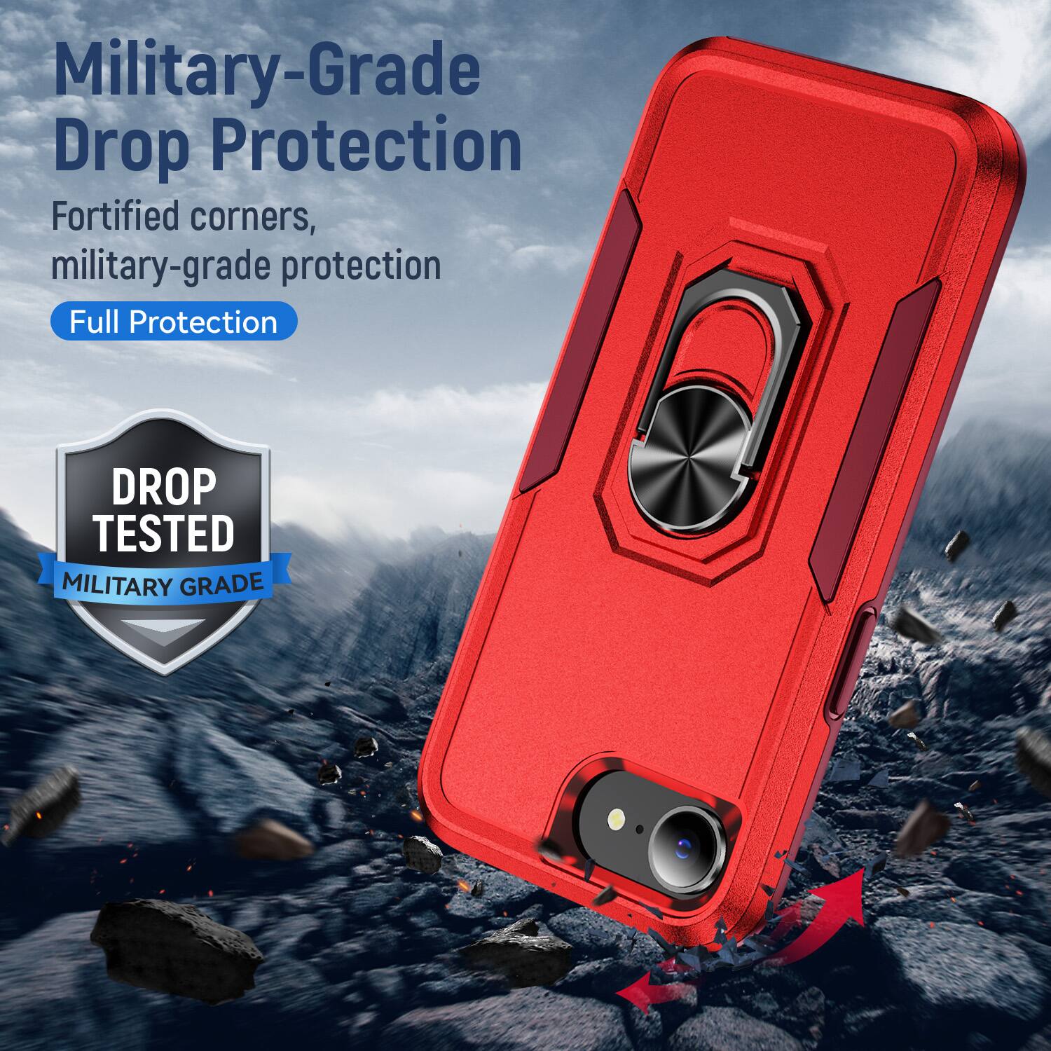 Military-Grade Drop Protection  
Fortified corners, military-grade protection  
Full Protection  

DROP TESTED  
MILITARY GRADE