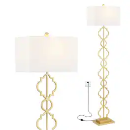 Jonathan Y - Selina 64.5" Transitional Glam Iron Ogee Trellis LED Floor Lamp - Gold Painting
