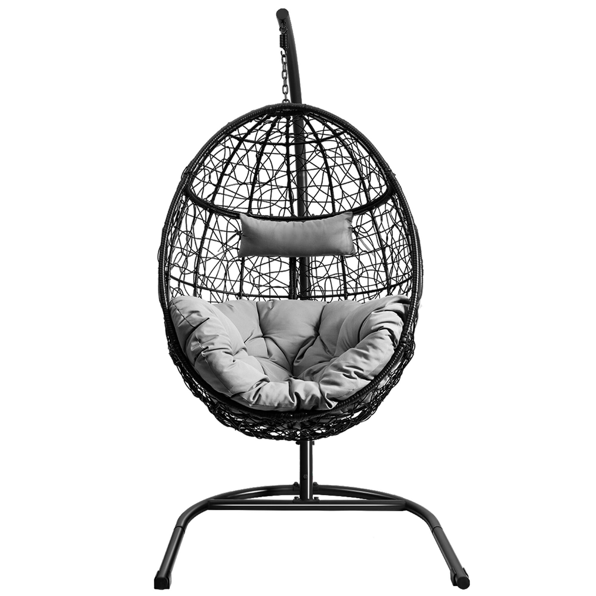 Alt View 3. Gymax - Gymax Hanging Hammock Chair Egg Swing Chair w/ Seat Cushion Pillow Stand - Black.