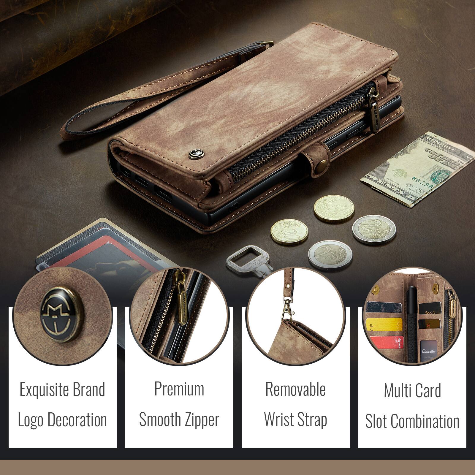 FRESKINE MB 298 2 Caselle Exquisite Brand Logo Decoration Premium Smooth Zipper Removable Wrist Strap Multi Card Slot Combination