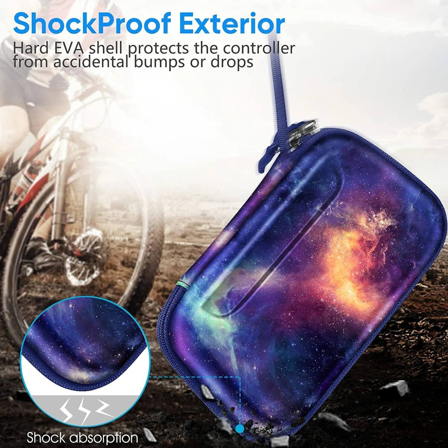 ShockProof Exterior  
Hard EVA shell protects the controller from accidental bumps or drops  
Shock absorption