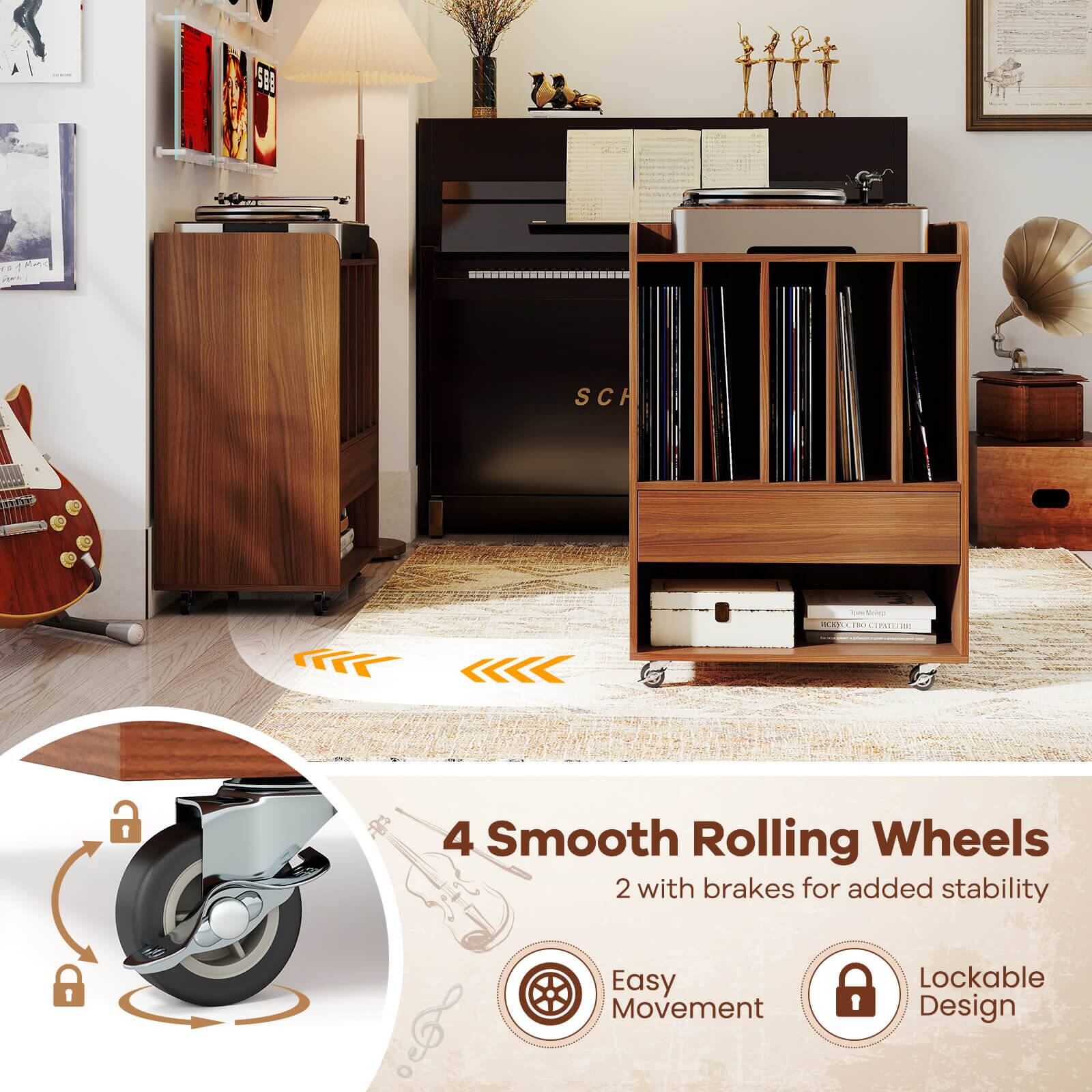 4 Smooth Rolling Wheels  
2 with brakes for added stability  
Easy Movement  
Lockable Design