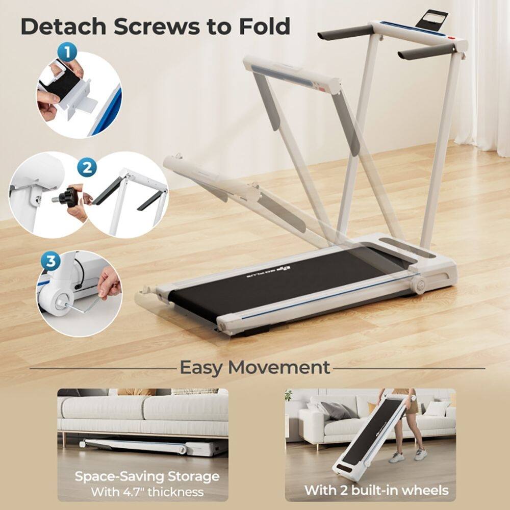 Detach Screws to Fold

1. 2. 3. A

Easy Movement

Space-Saving Storage With 4.7" thickness

With 2 built-in wheels