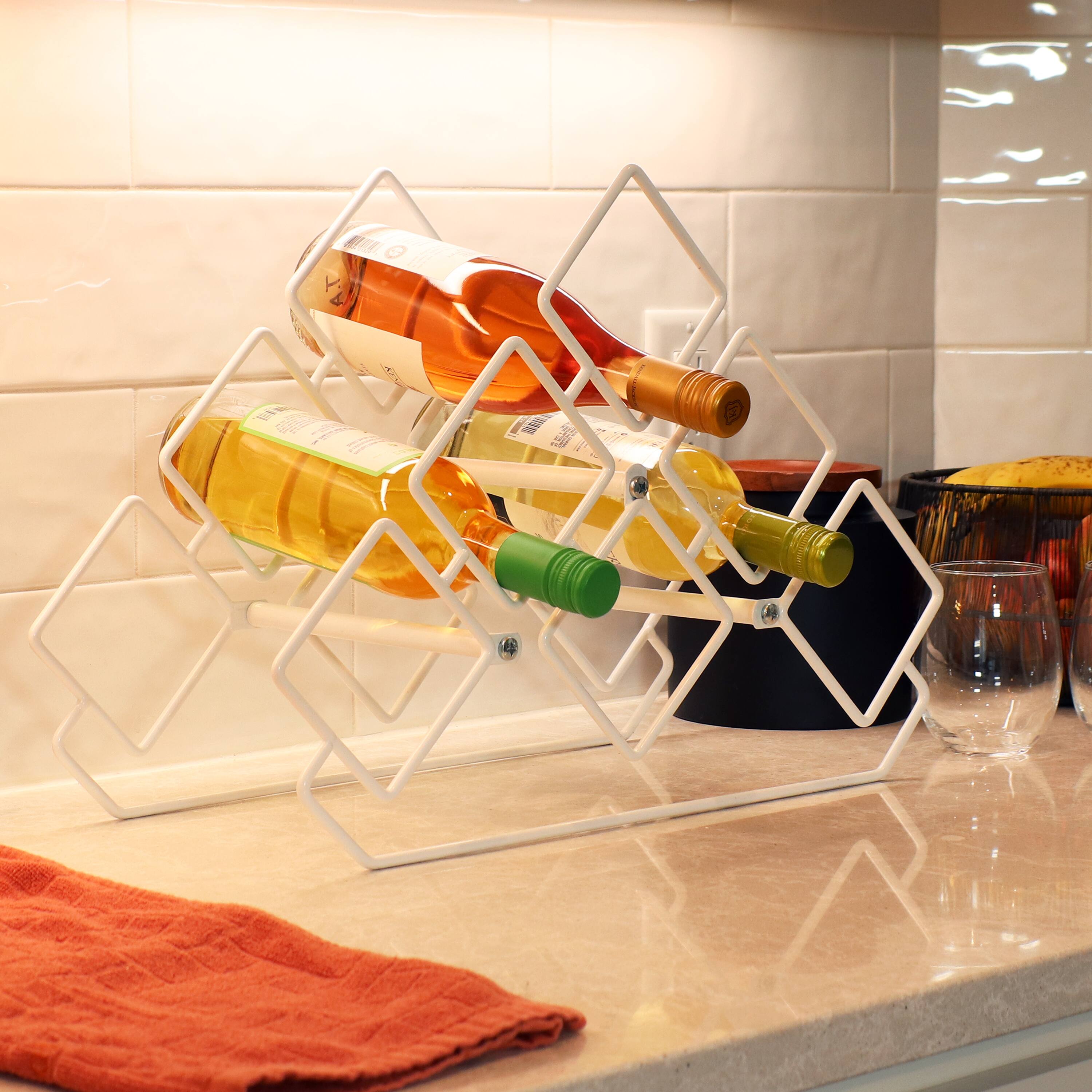Alt View 1. Sunnydaze - 6-Bottle Steel Wire Triangular Tabletop Wine Rack - White.