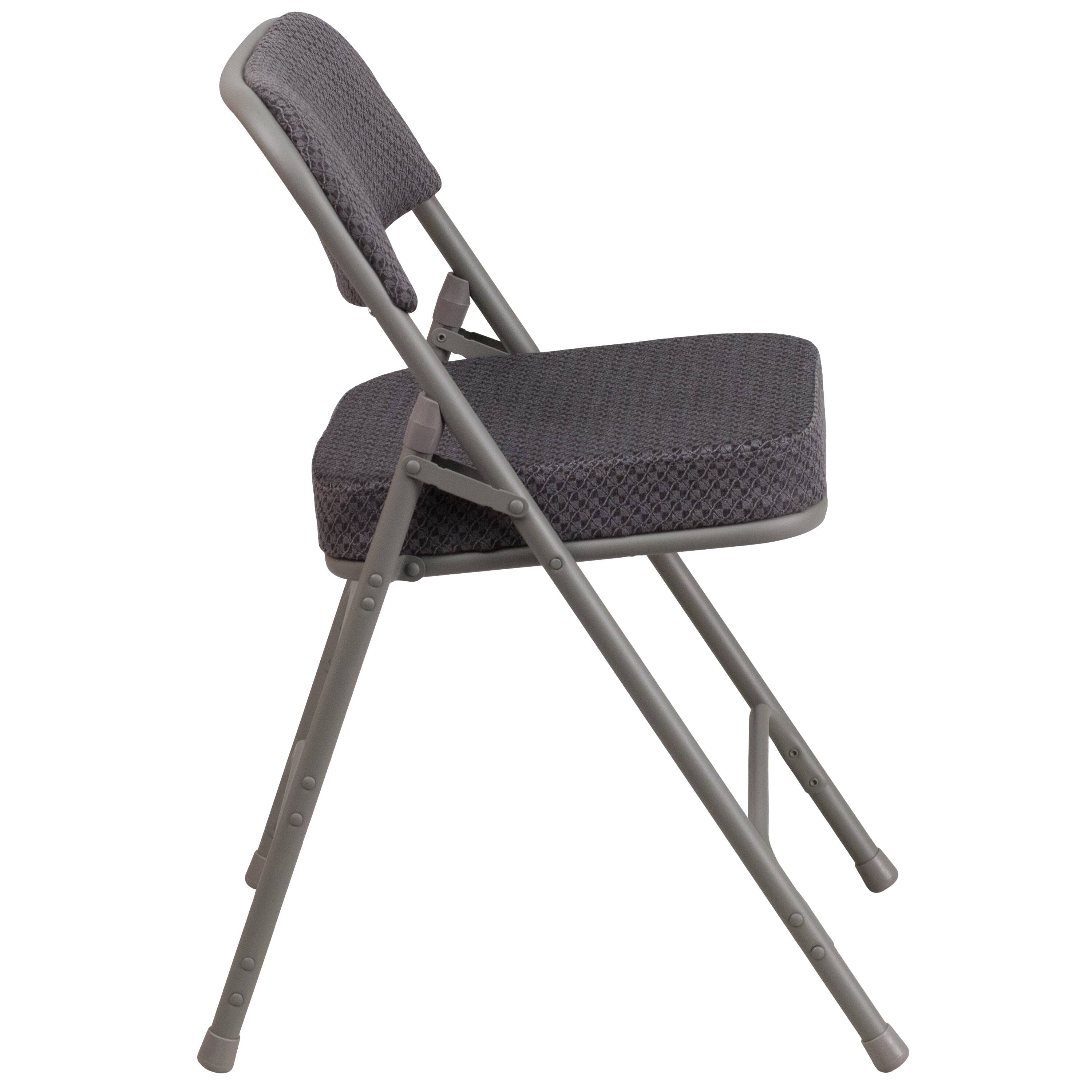 Alt View 7. Emma + Oliver - 2 Pack Premium Curved Triple Braced & Hinged Fabric Upholstered Metal Folding Chair - Gray.
