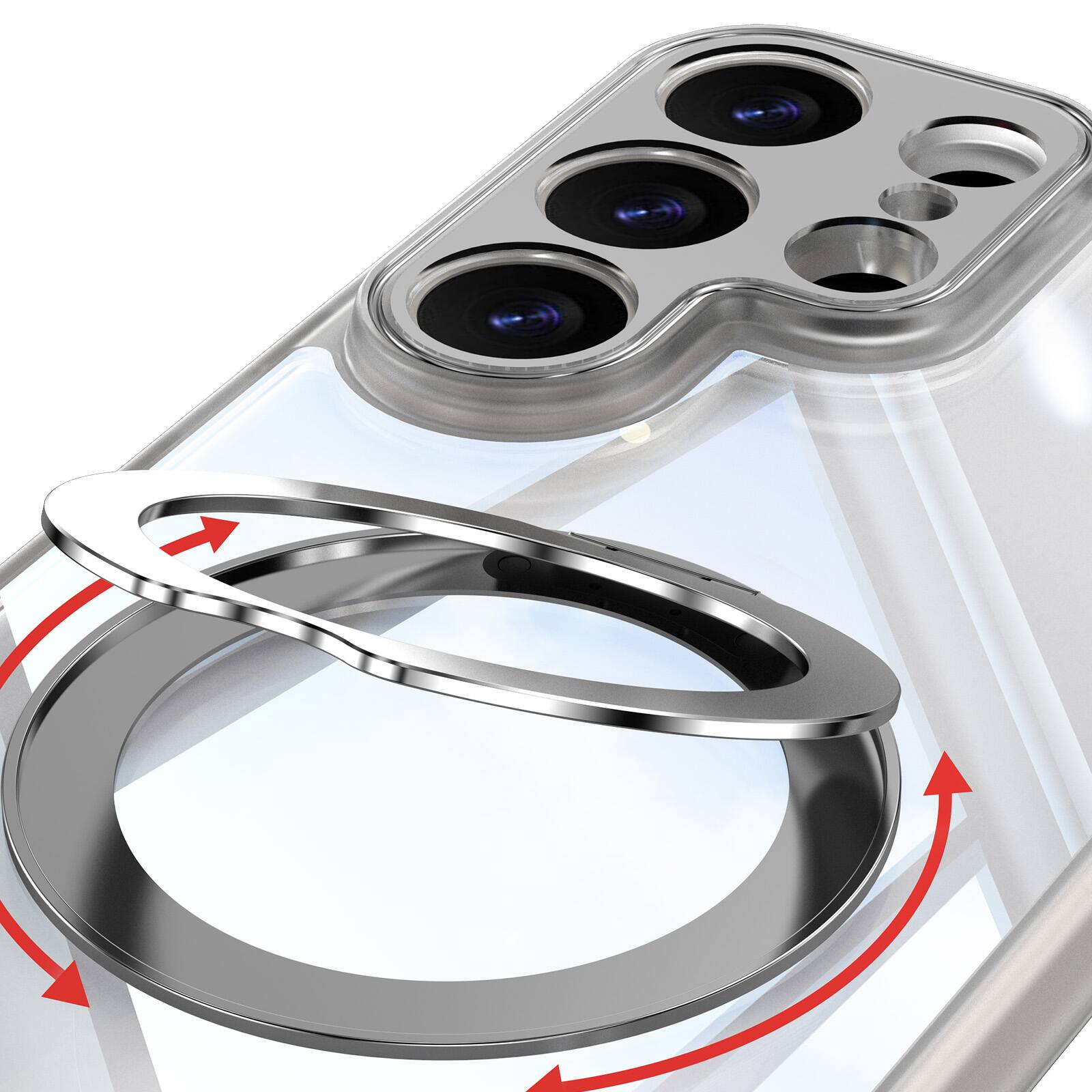 Alt View 6. Dteck - Magnetic Clear Case For Samsung Galaxy S26 Ultra, Shockproof Anti-Scratch 360° Ring Holder Stand PC+TPU Protection Cover - White.