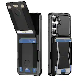 Dteck - Rugged Wallet Case for Samsung Galaxy S26+, Shockproof Protective Cover with Elastic Card Holder and Kickstand - Black