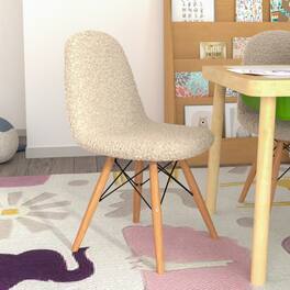 Emma + Oliver - Children's Dorset Series Faux Shearling Accent Chair with Beechwood Legs for Bedroom, Play Room and More - Off-White