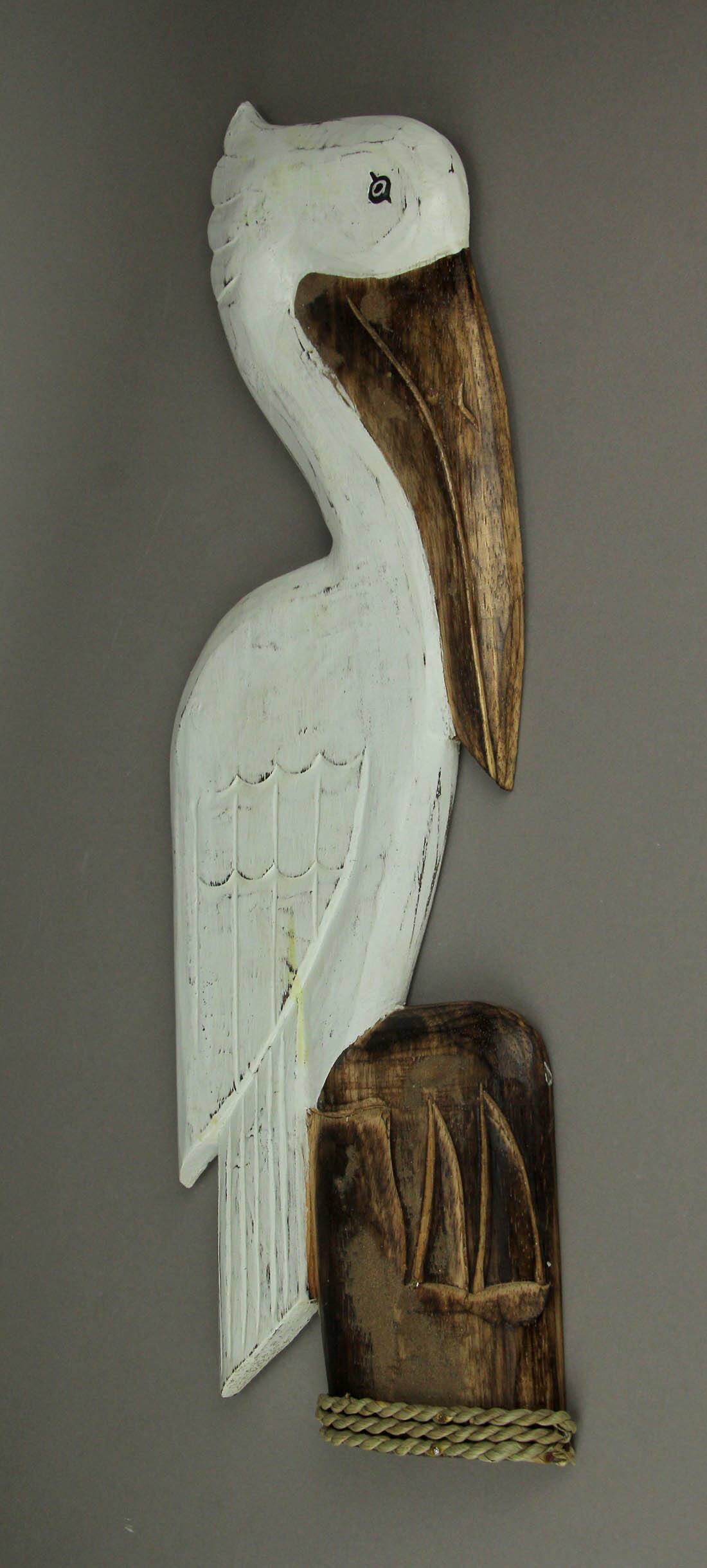 Alt View 1. Chesapeake Bay - White Wood Coastal Pelican Perched On Nautical Piling Wall Sculpture 24 inch - White.