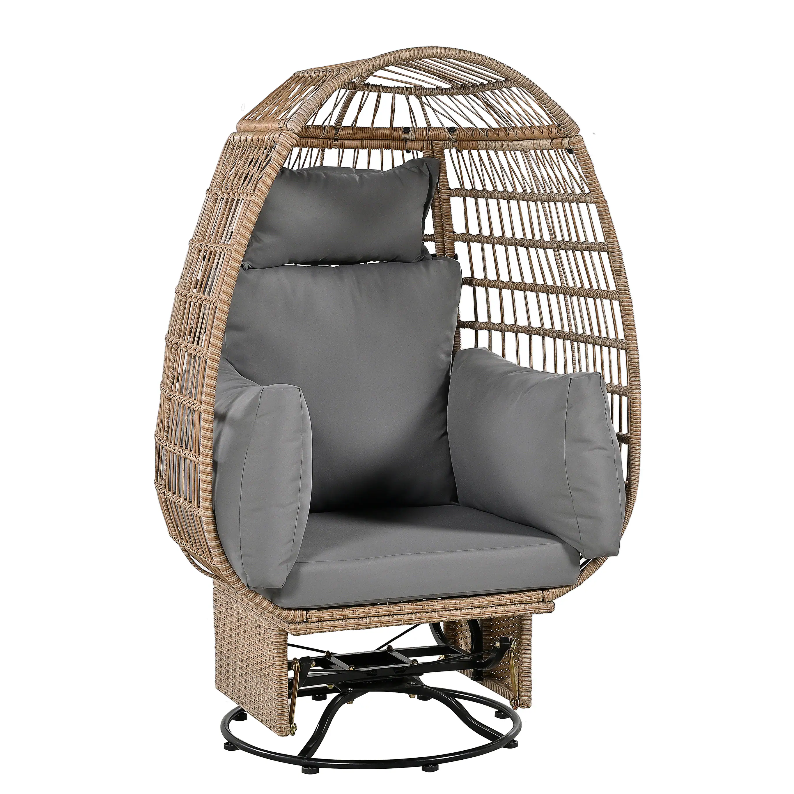 Alt View 6. Tiramisubest - Outdoor Swivel Chair with Cushion,Egg Patio Rocking Chair for Balcony,Poolside,Garden (Natural Wicker + Grey Cushion) - Natural+Grey.