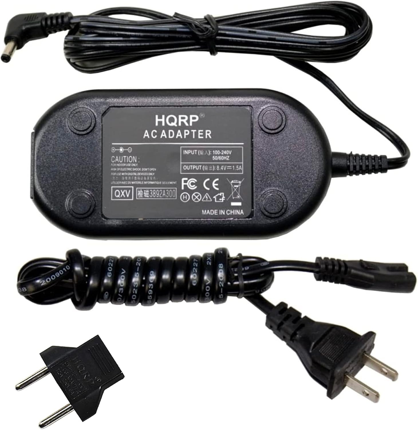 HQRP AC ADAPTER  
INPUT: 100-240V 50/60HZ  
OUTPUT: 8.4V=5A  
CAUTION  
FC CE  
QXV  
3892A300  
MADE IN CHINA  
08 2009010  
6022  
5-20  
0/300V  
0/3  
02335-20  
5023  
6593  
60227  
2X  
5 BOOV  
2 5-2008