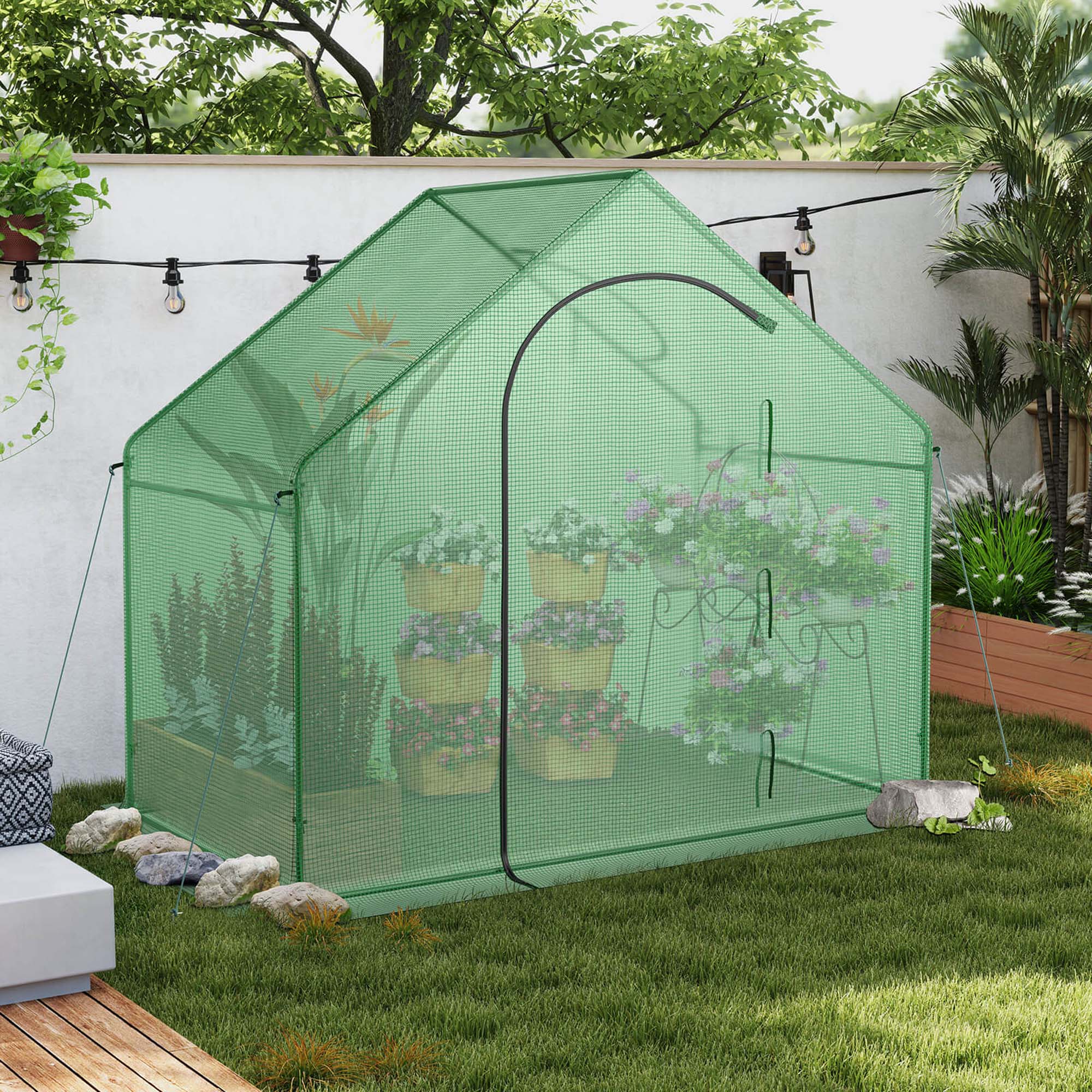Alt View 2. Costway - 6 x 3 x 5.5FT Mini Walk-in Greenhouse with PE Cover Rustproof PE-Coated Metal Frame - Green.