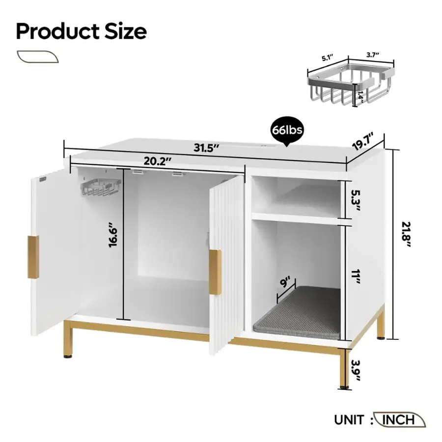 Product Size: 5.1" x 3.7" x 1.4" 20.2" x 31.5" 66lbs 19.7" x 16.6" 5.3" x 21.8" 9" x 11" 3.9" UNIT: INCH