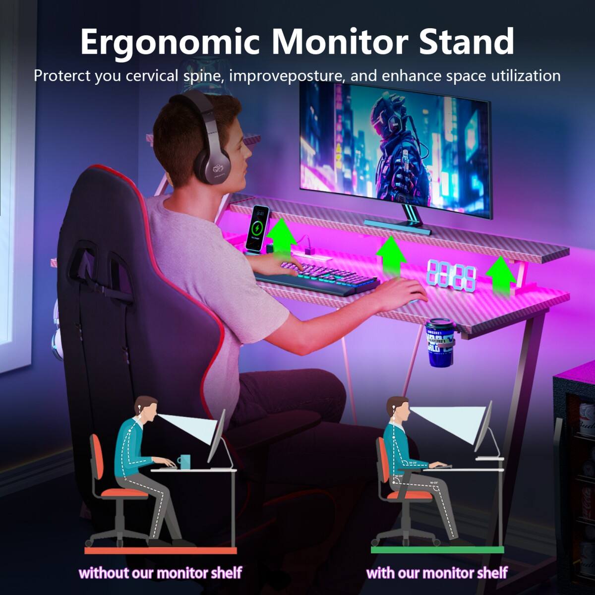 Furnulem Computer Gaming Desk Corner Computer Table with Monitor Stand ...