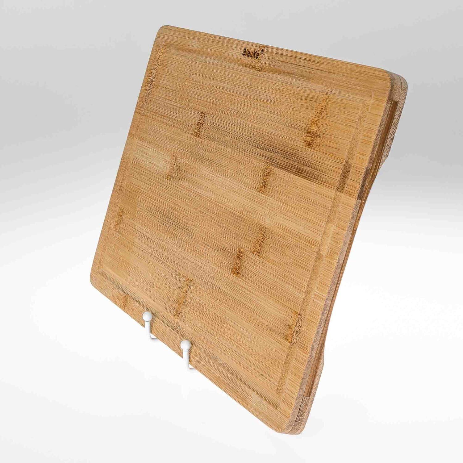 Alt View 5. BlauKe - Wood Cutting Board for Kitchen - Wooden Serving Tray - 15x10inch Bamboo Chopping Board with Juice Groove and Handles - Beige.