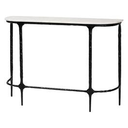 Baxton Studio - Edsel Marble Console Table - Modern Rustic Accent Table with Hand-Forged Metal Frame, Rounded - Marble White/Black