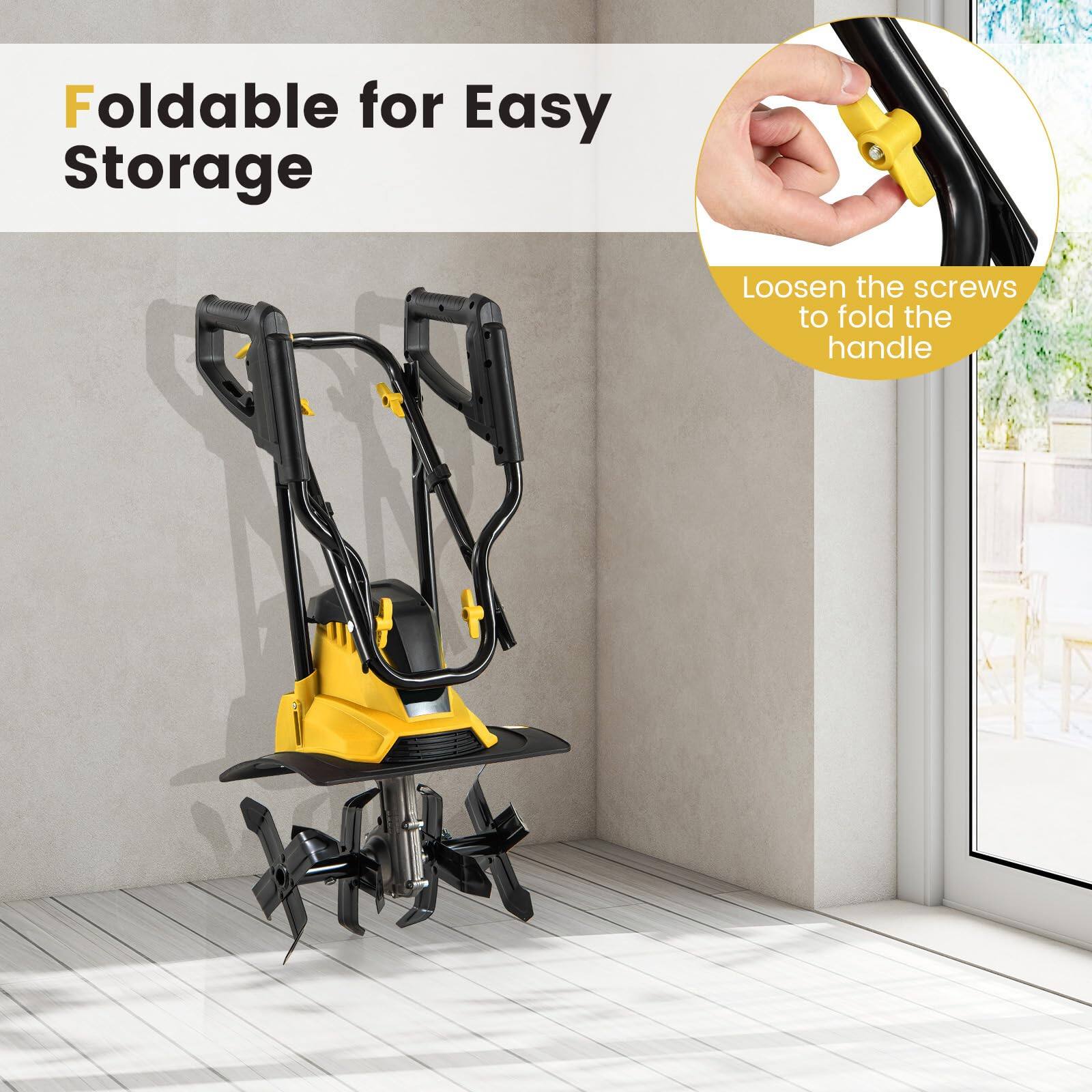 Foldable for Easy Storage  
Loosen the screws to fold the handle