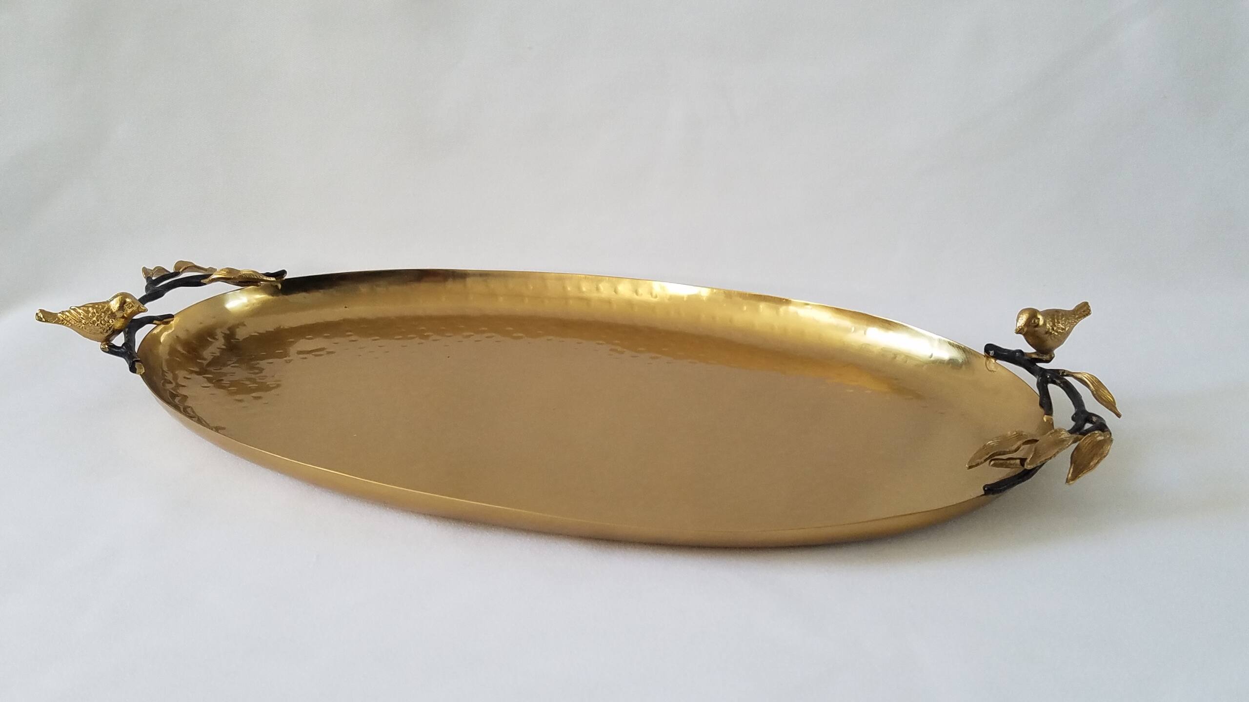 Angle. Jiallo - Songbird oval tray - 18 x 10 1/4" - Gold.
