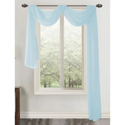 Front. RT Designers Collection - Elegant Celine Blue Sheer Curtain Scarf Valance - 55 x 216 Inches - Blue.