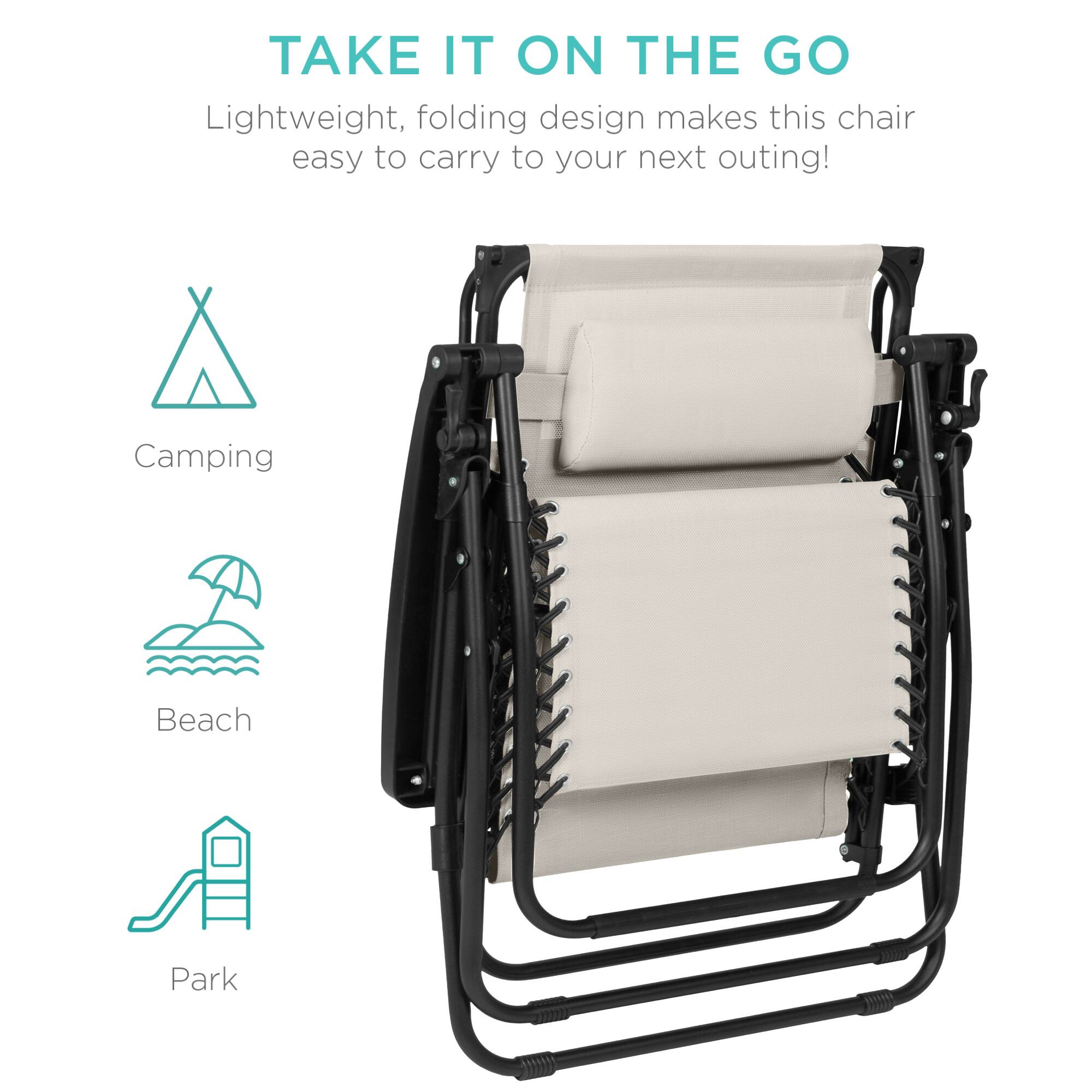 TAKE IT ON THE GO  
Lightweight, folding design makes this chair easy to carry to your next outing!  

Camping  
Beach  
Park
