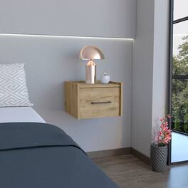 Tiramisubest - Floating Nightstand, Space-Saving Design with Handy Drawer and Surface, Macadamia - Beige