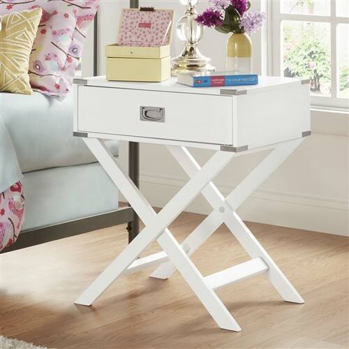 Left. SlickBlue - Bedroom Nightstand End Table with 1 Drawer, Modern Design - White.