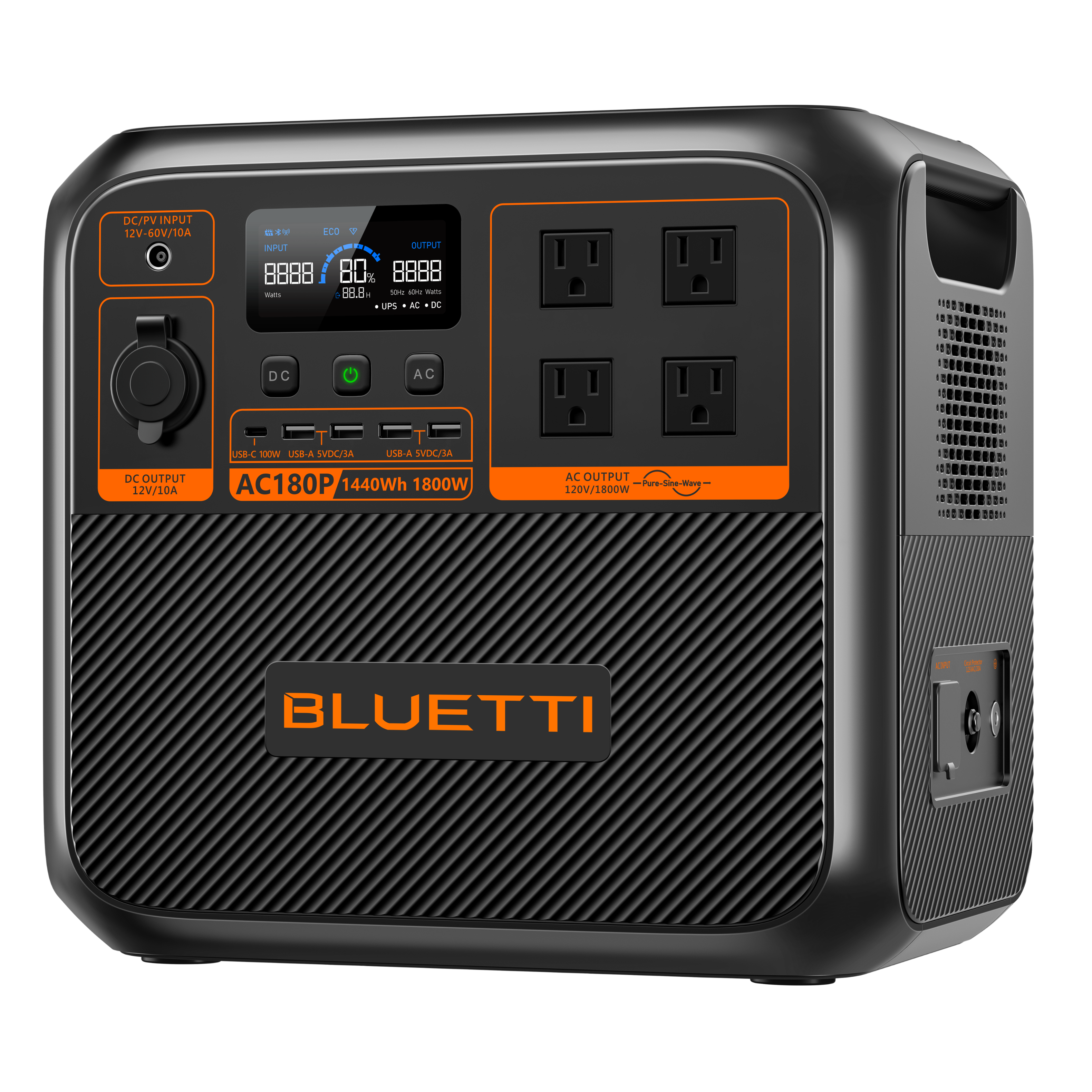 BLUETTI - AC180P 1800W Back-Up Solar Generator (1440 Wh Capacity) - Black