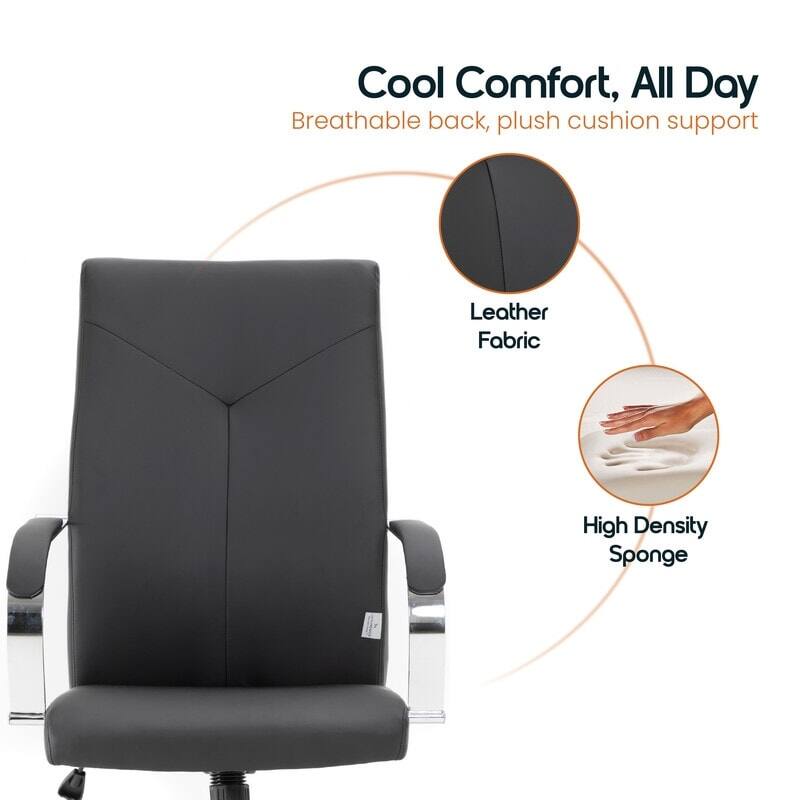 Cool Comfort, All Day  
Breathable back, plush cushion support  
Leather Fabric  
High Density Sponge
