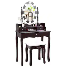 Front. Costway - Costway Vanity Dressing Table 10 Dimmable Bulbs Touch Switch - Brown.