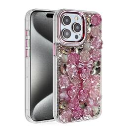 Kitcheniva - 3D Roses Cover Phone Case With 2 Pcs Tempered Glass For iPhone 15 Pro Max - Pink