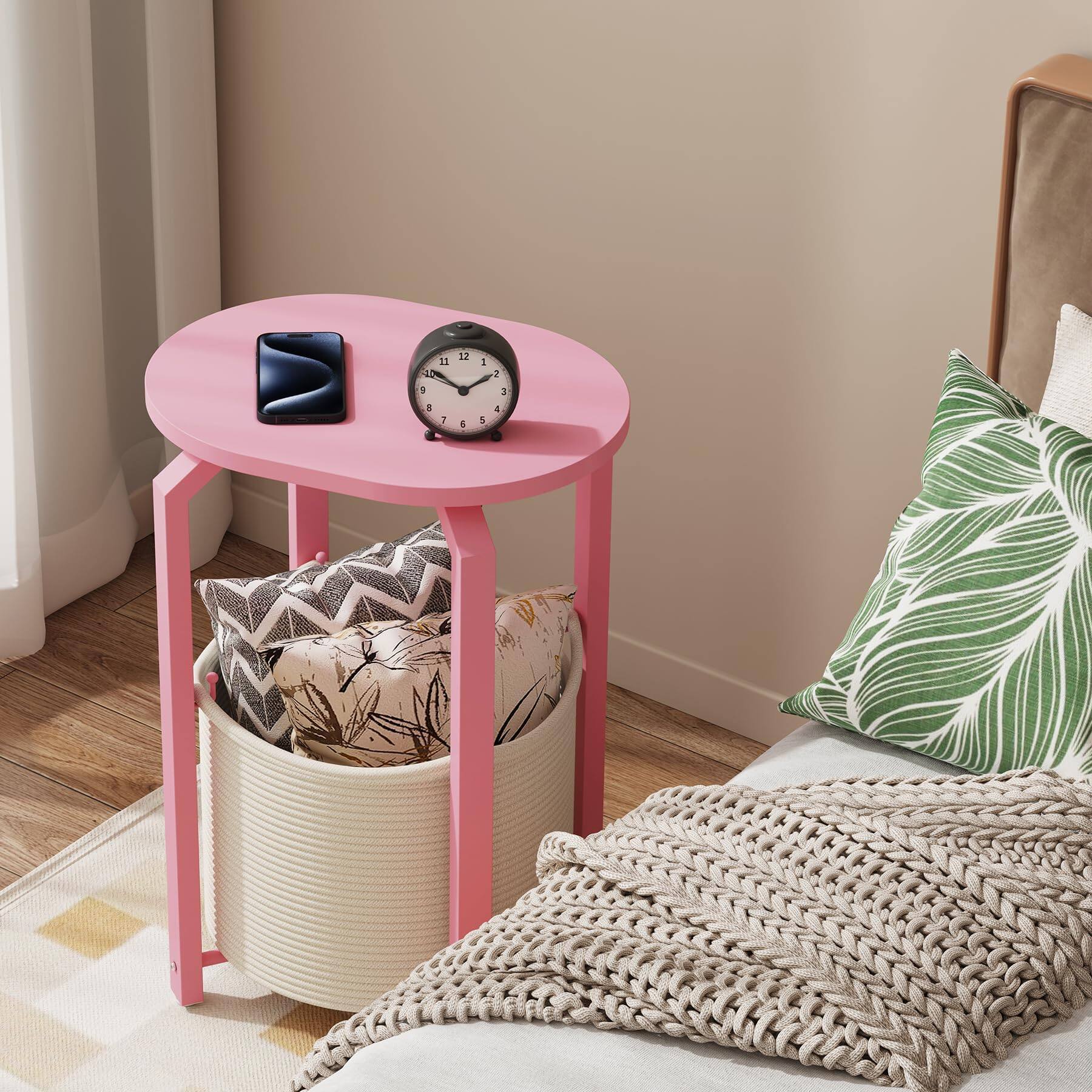 Alt View 5. VEGA AUTOMOTIVE - Side Table Oval End Night Stand Bedside Sofa With Storage Basket Living Room Bed Tb01bp093 - Pink.