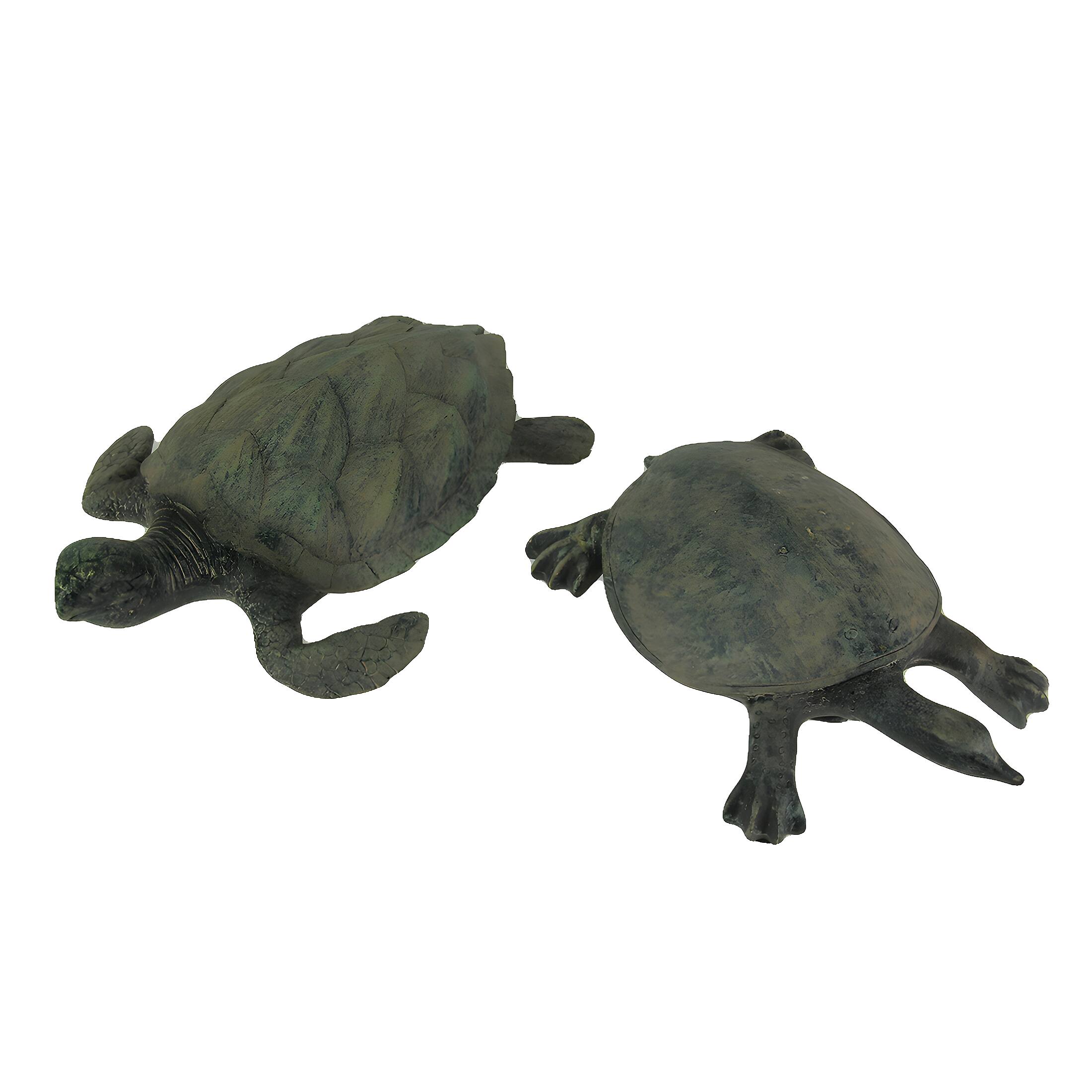 Front. Zeckos - Hawksbill and Soft Shell Sea Turtle 2 Piece Statue Set - Olive.