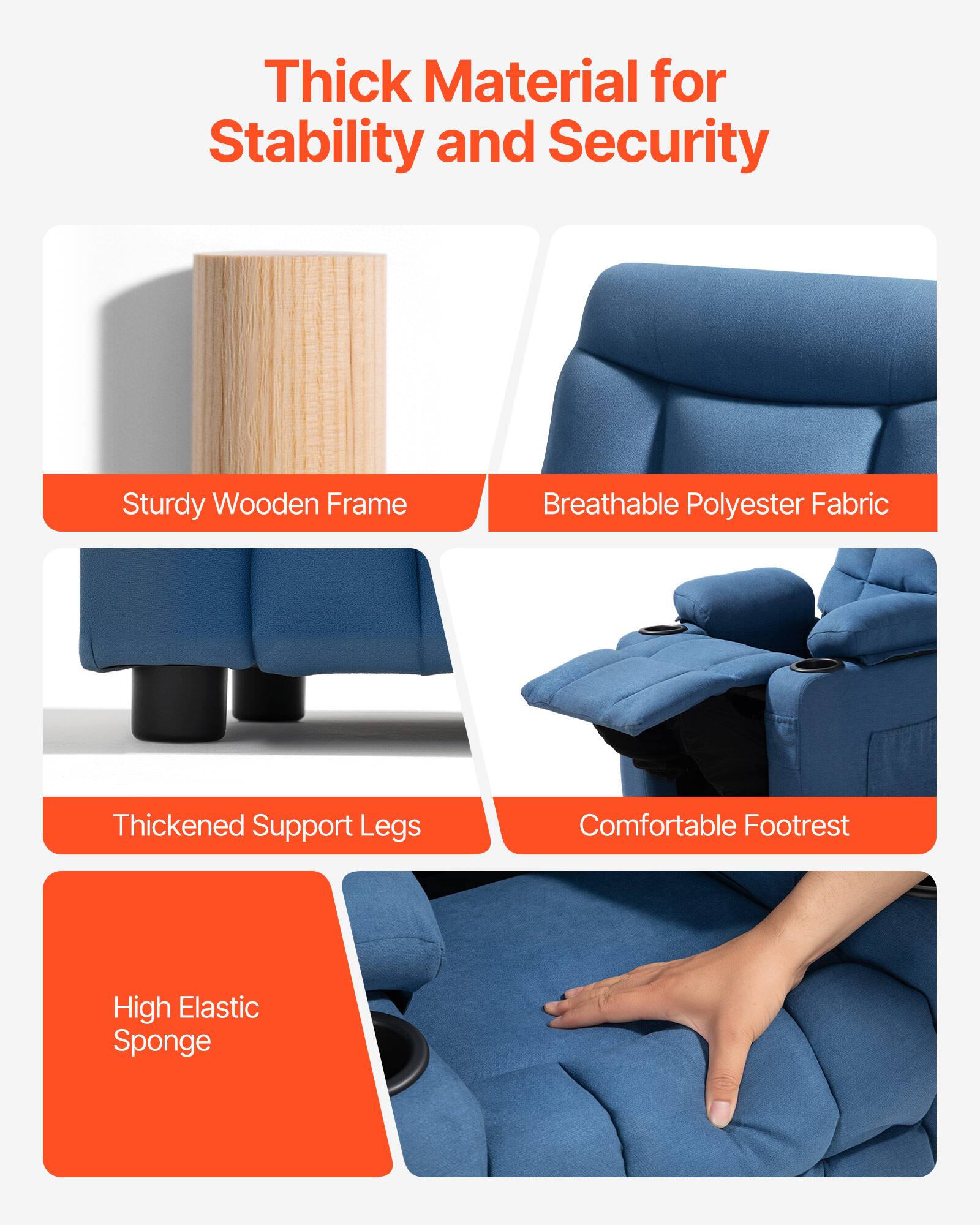 Thick Material for Stability and Security

- Sturdy Wooden Frame
- Breathable Polyester Fabric
- Thickened Support Legs
- Comfortable Footrest
- High Elastic Sponge
