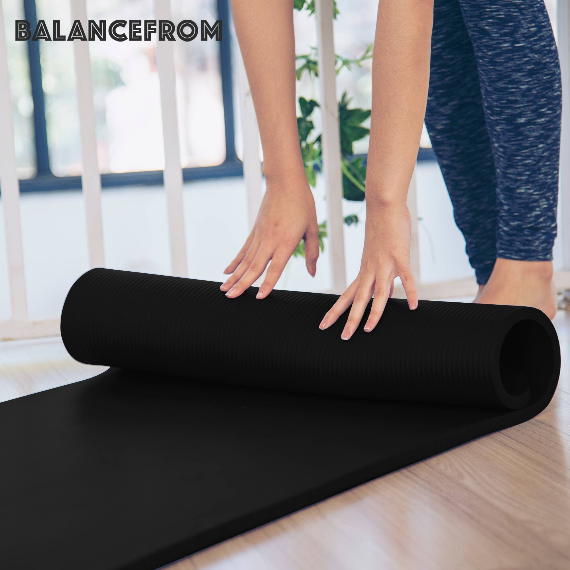 Alt View 5. BalanceFrom Fitness - BalanceFrom Fitness 1" Extra Thick Yoga Mat w/Knee Pad and Carrying Strap, Black - Black.