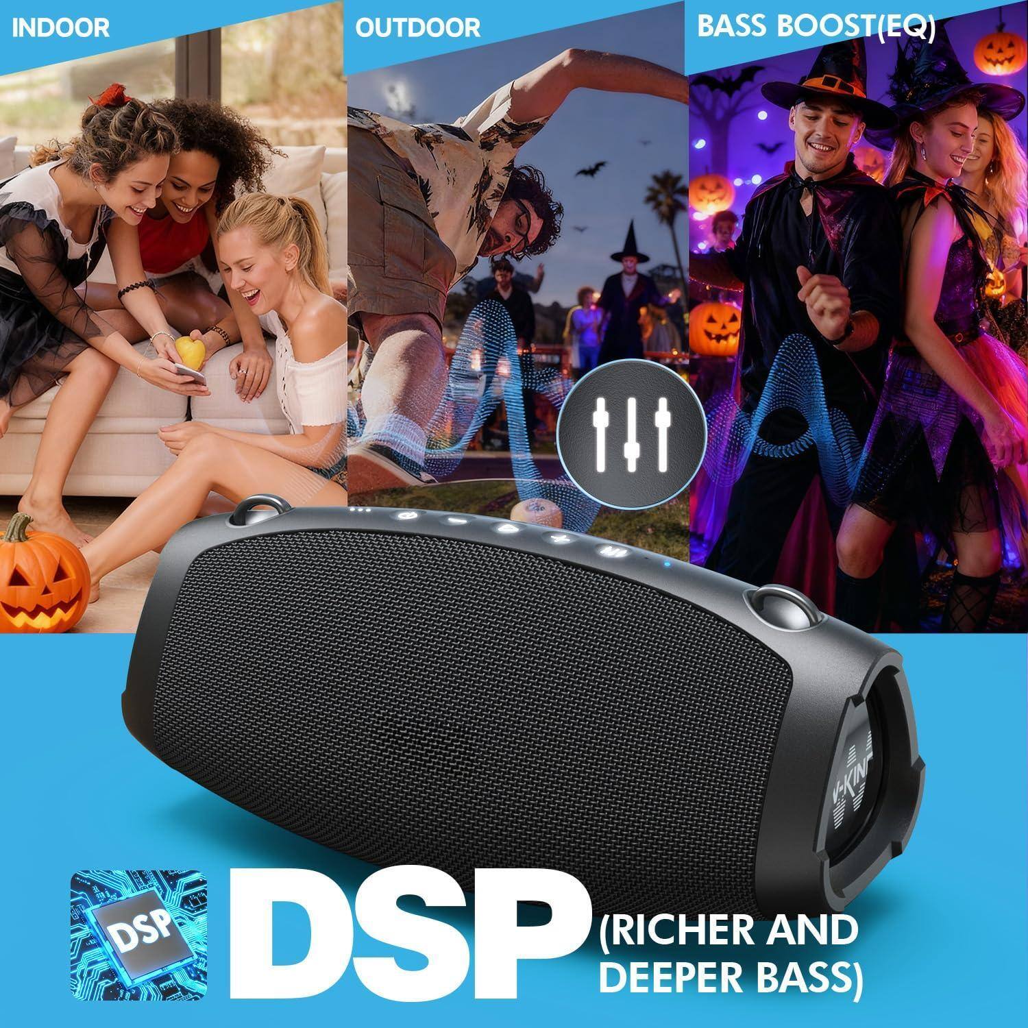 INDOOR  
OUTDOOR  
BASS BOOST (EQ)  
DSP (RICHER AND DEEPER BASS)