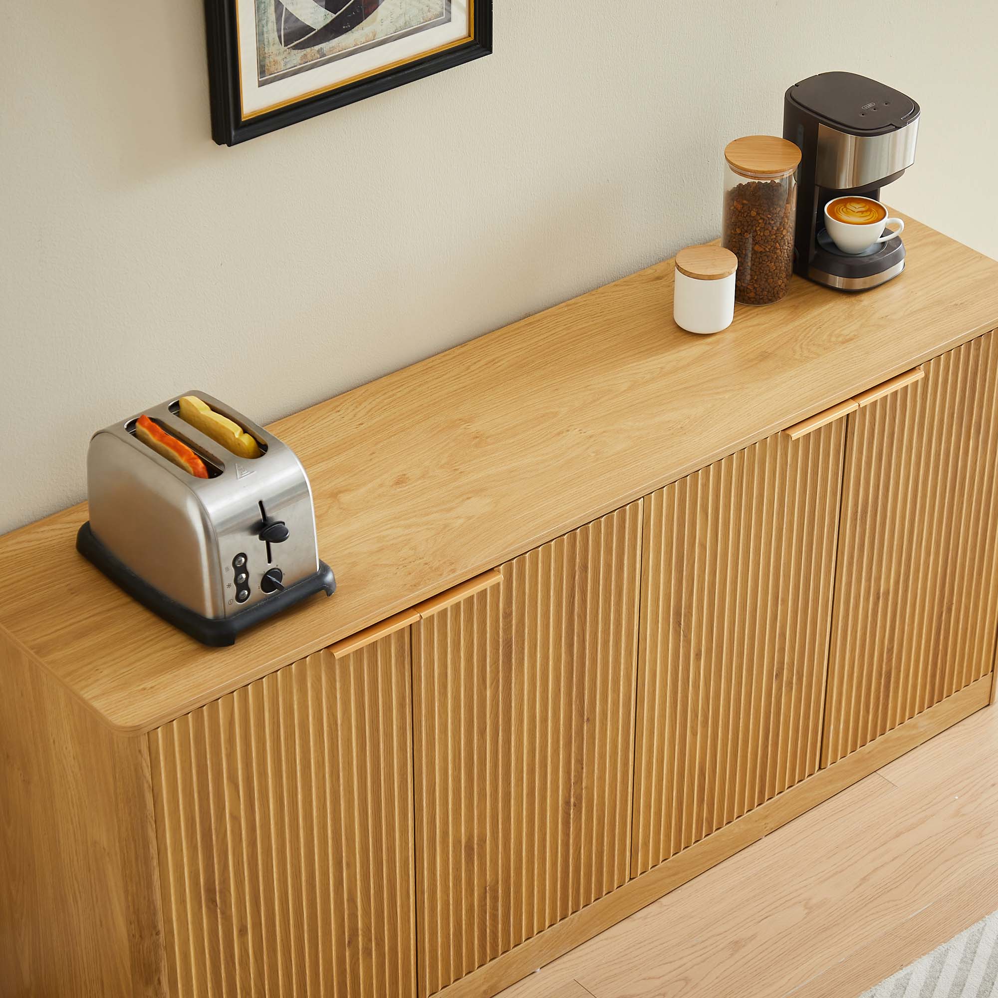 Alt View 8. Forest'nSky - 59-inch modern wavy sideboard, curved contour design storage cabinet,Natural - Natural.
