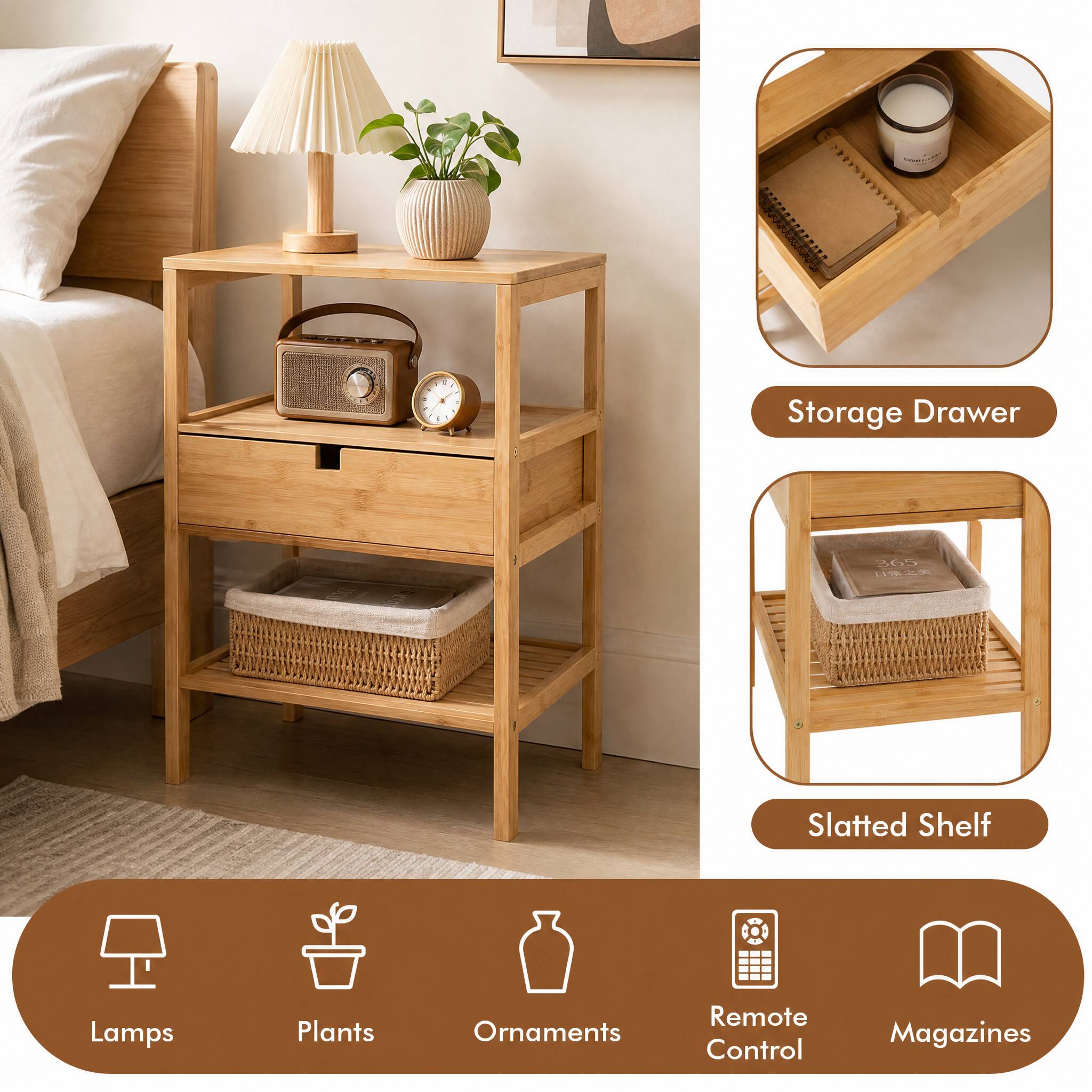 I 6 A 1 i A  
Storage Drawer  
365  
Slatted Shelf  
Lamps  
Plants  
Ornaments  
Remote Control  
Magazines
